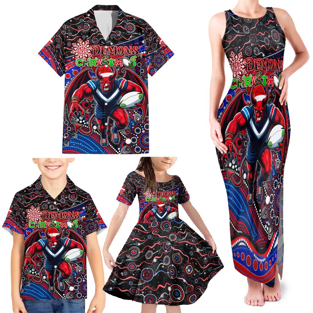 Merry Christmas AFL Demons Family Matching Tank Maxi Dress and Hawaiian Shirt Aboriginal Santa Football Mascot