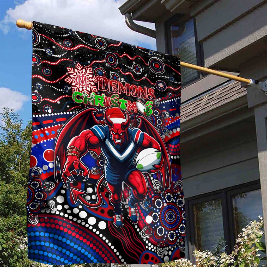 Merry Christmas AFL Demons Garden Flag Aboriginal Santa Football Mascot
