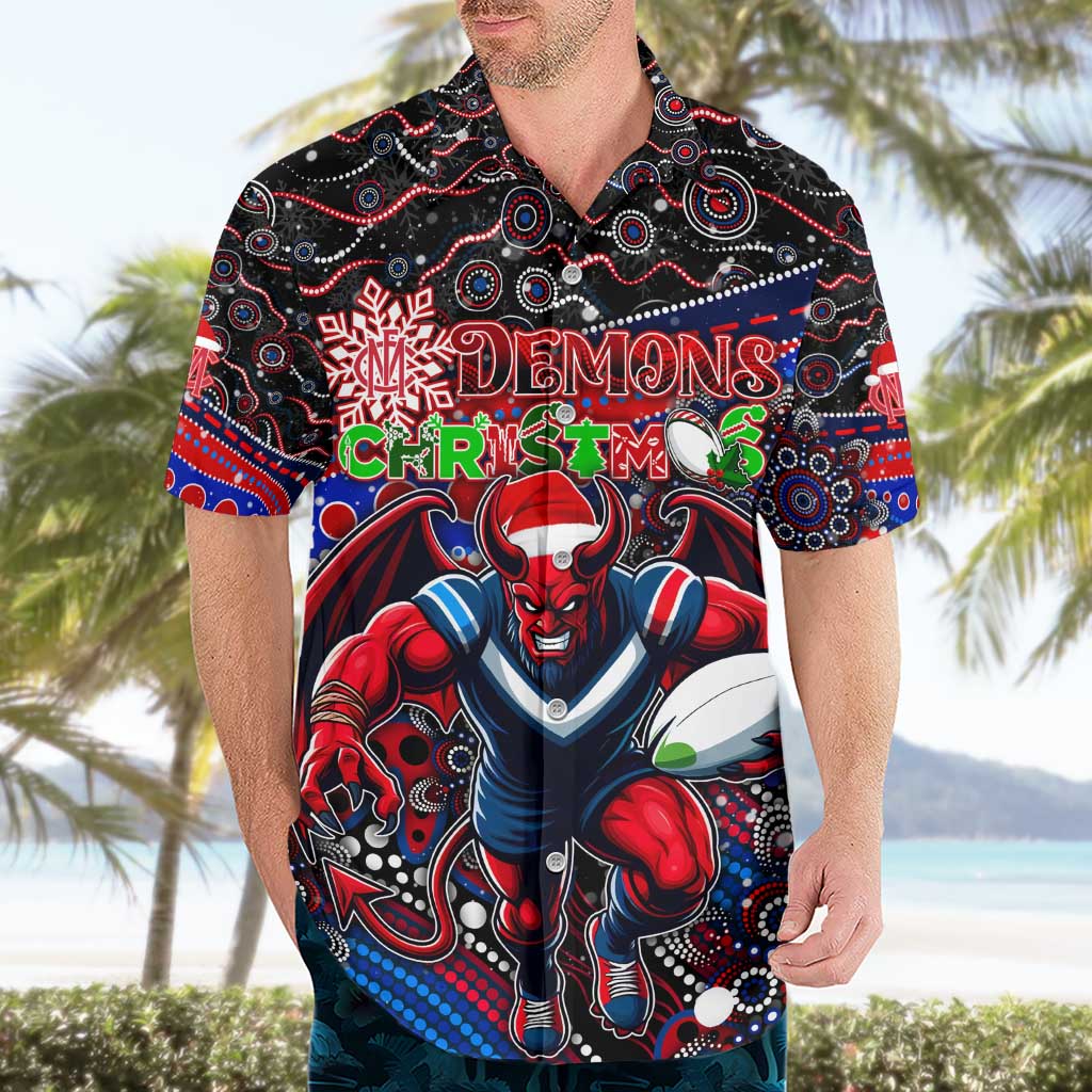 Merry Christmas AFL Demons Hawaiian Shirt Aboriginal Santa Football Mascot