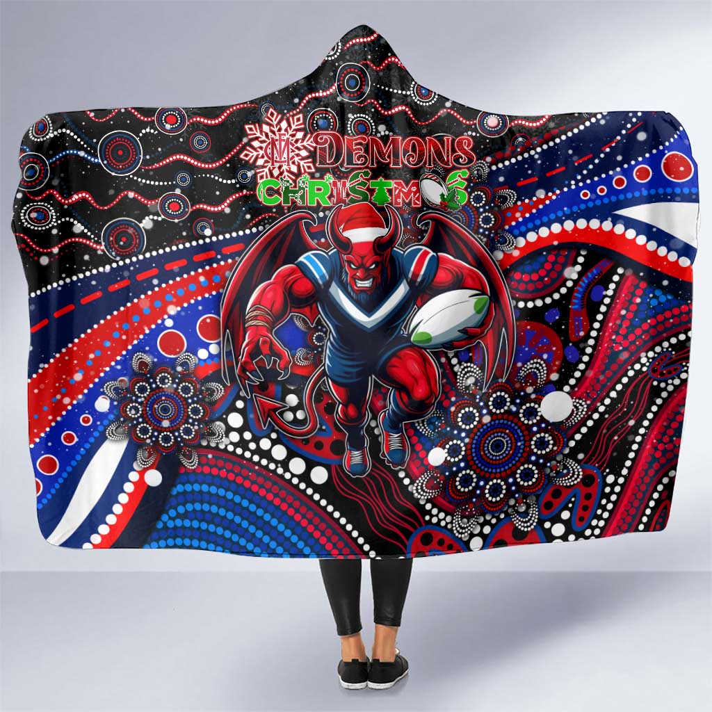 Merry Christmas AFL Demons Hooded Blanket Aboriginal Santa Football Mascot