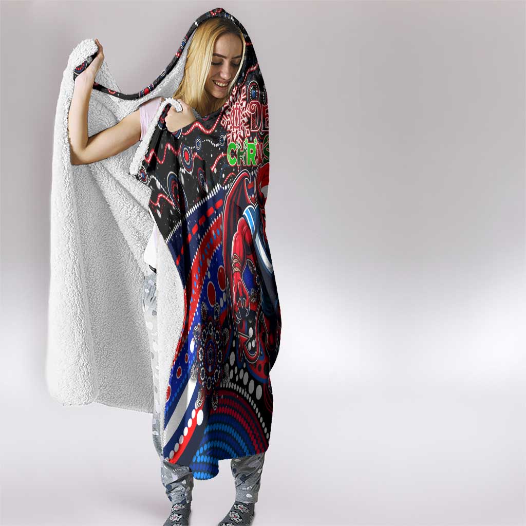 Merry Christmas AFL Demons Hooded Blanket Aboriginal Santa Football Mascot