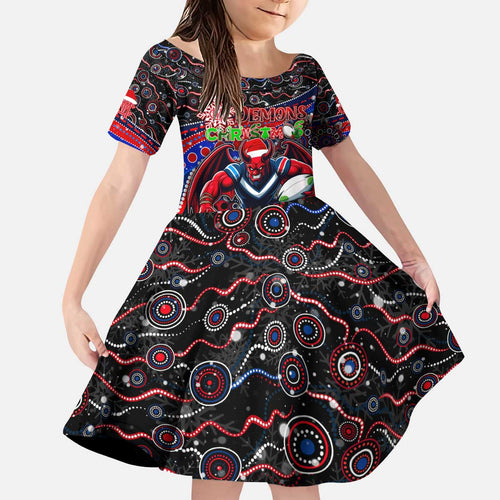 Merry Christmas AFL Demons Kid Short Sleeve Dress Aboriginal Santa Football Mascot