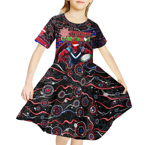 Merry Christmas AFL Demons Kid Short Sleeve Dress Aboriginal Santa Football Mascot