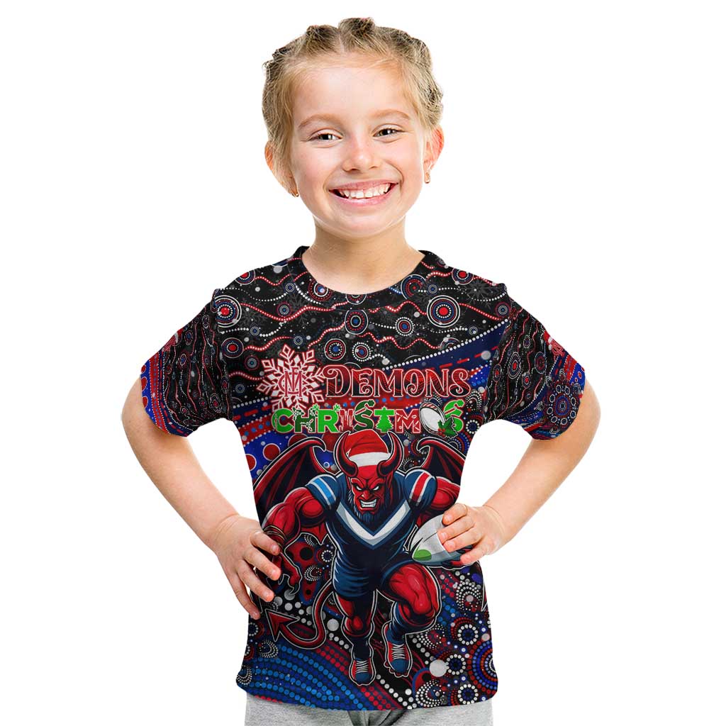 Merry Christmas AFL Demons Kid T Shirt Aboriginal Santa Football Mascot
