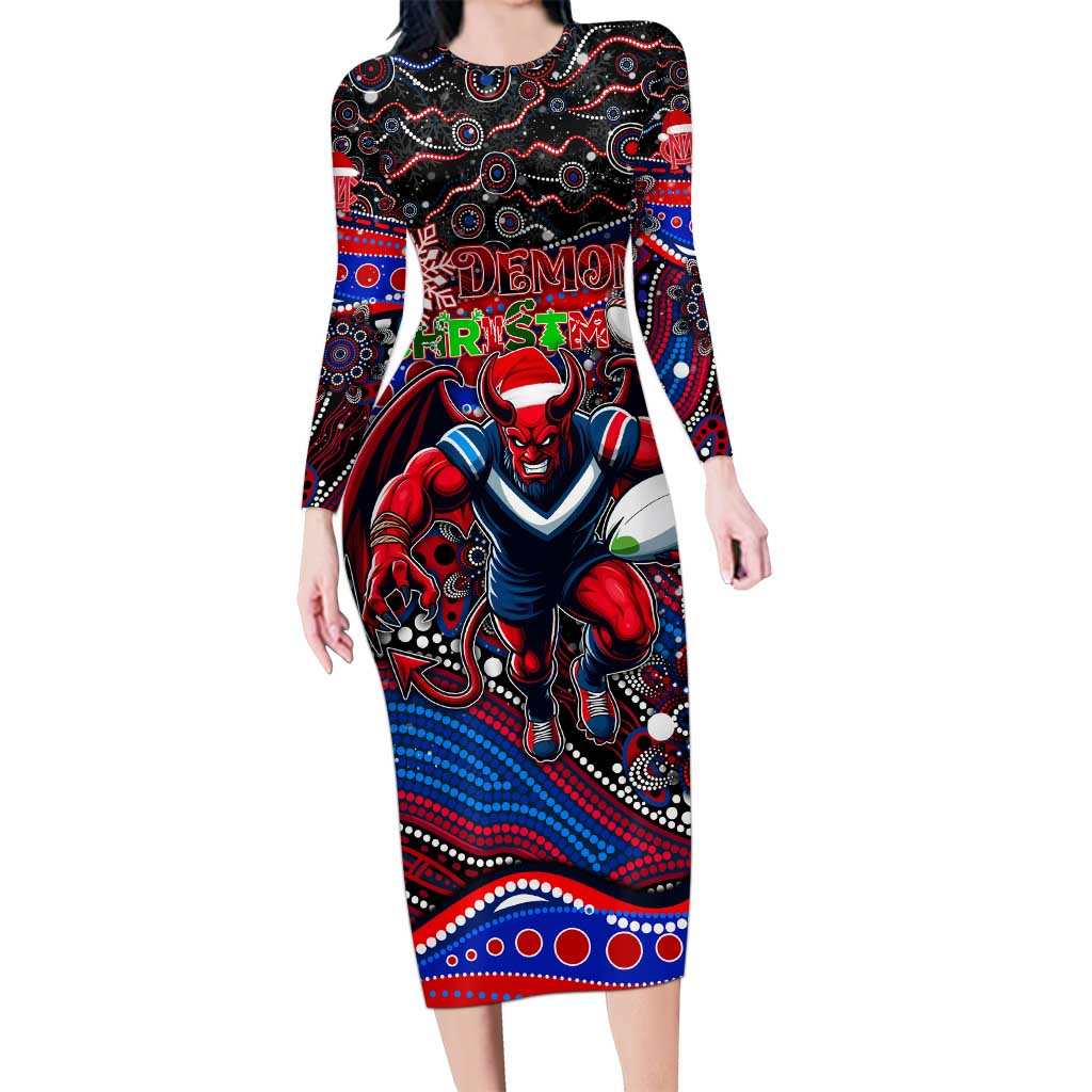 Merry Christmas AFL Demons Long Sleeve Bodycon Dress Aboriginal Santa Football Mascot