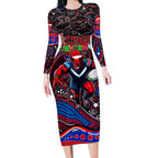 Merry Christmas AFL Demons Long Sleeve Bodycon Dress Aboriginal Santa Football Mascot