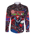 Merry Christmas AFL Demons Long Sleeve Button Shirt Aboriginal Santa Football Mascot