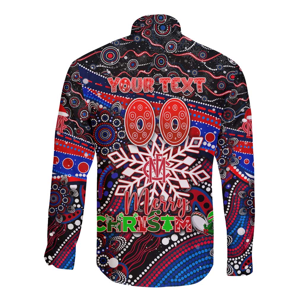 Merry Christmas AFL Demons Long Sleeve Button Shirt Aboriginal Santa Football Mascot