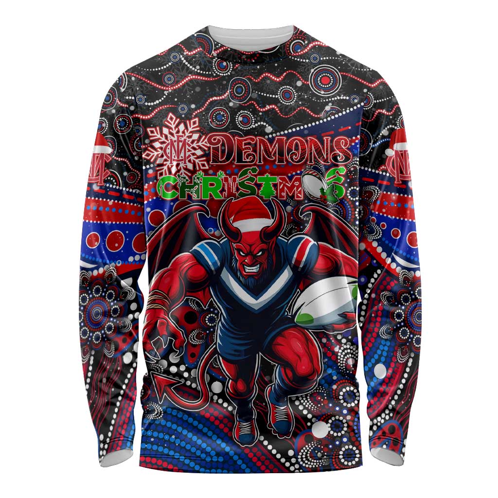 Merry Christmas AFL Demons Long Sleeve Shirt Aboriginal Santa Football Mascot
