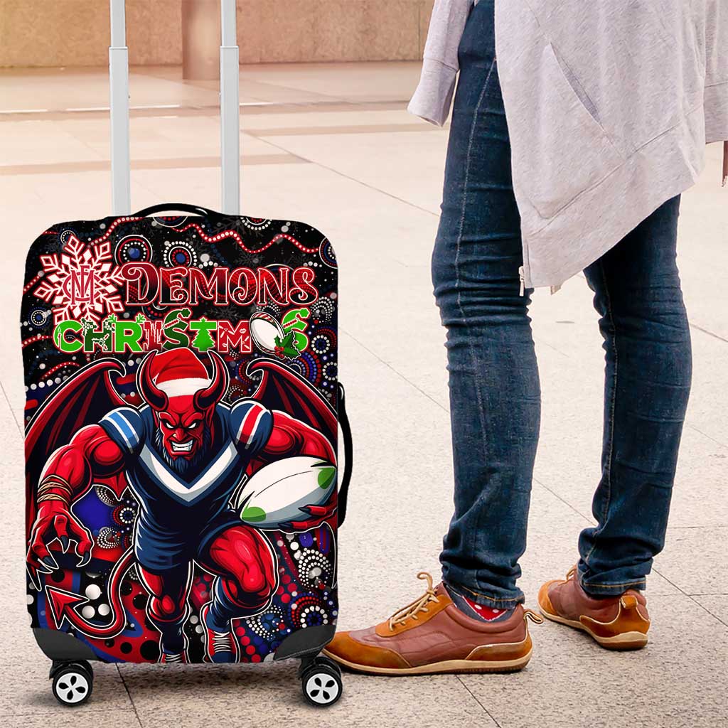 Merry Christmas AFL Demons Luggage Cover Aboriginal Santa Football Mascot