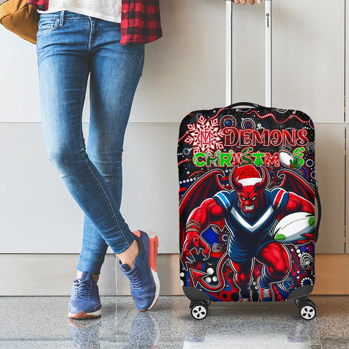 Merry Christmas AFL Demons Luggage Cover Aboriginal Santa Football Mascot