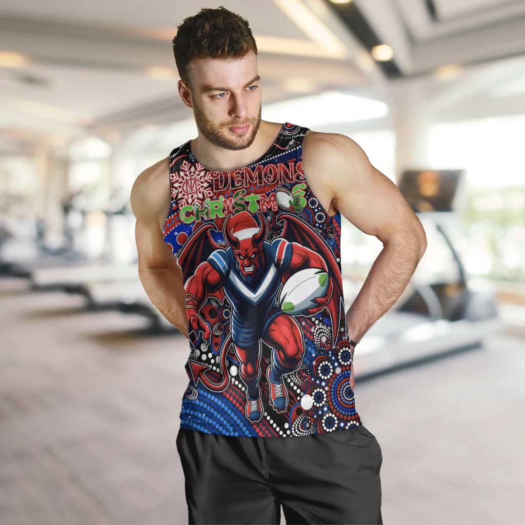 Merry Christmas AFL Demons Men Tank Top Aboriginal Santa Football Mascot