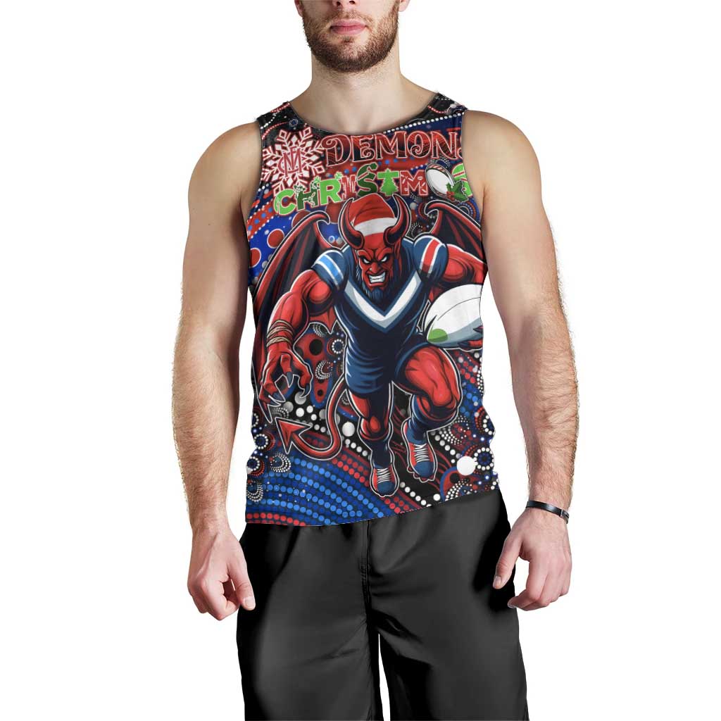 Merry Christmas AFL Demons Men Tank Top Aboriginal Santa Football Mascot
