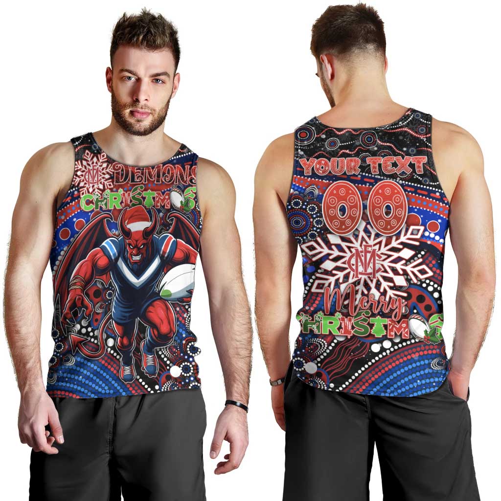 Merry Christmas AFL Demons Men Tank Top Aboriginal Santa Football Mascot