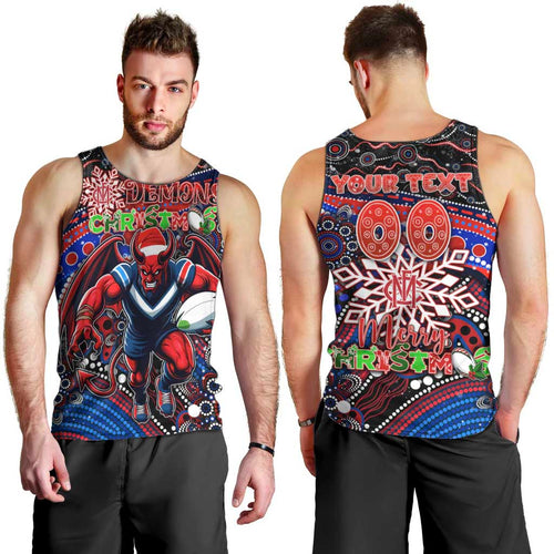 Merry Christmas AFL Demons Men Tank Top Aboriginal Santa Football Mascot
