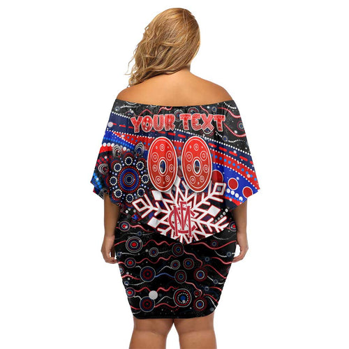 Merry Christmas AFL Demons Off Shoulder Short Dress Aboriginal Santa Football Mascot
