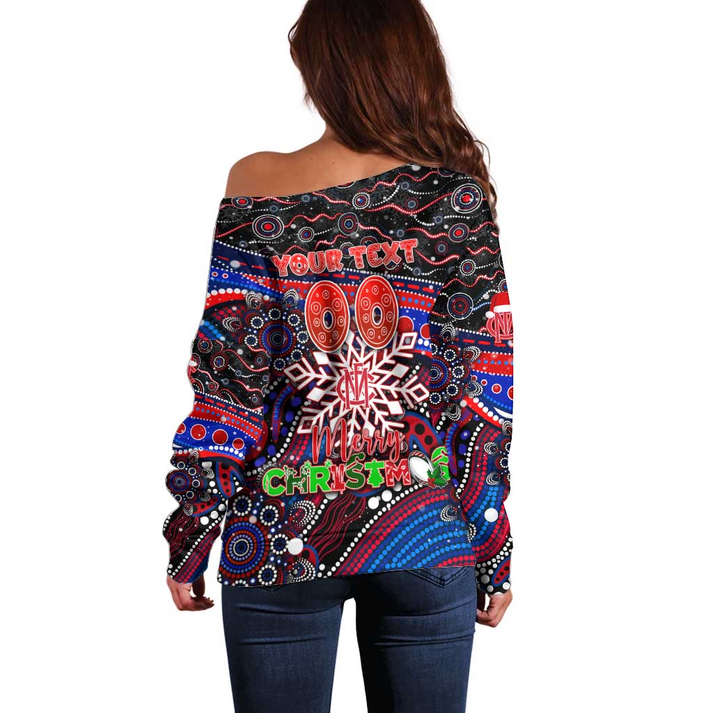 Merry Christmas AFL Demons Off Shoulder Sweater Aboriginal Santa Football Mascot