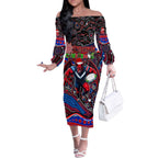 Merry Christmas AFL Demons Off The Shoulder Long Sleeve Dress Aboriginal Santa Football Mascot