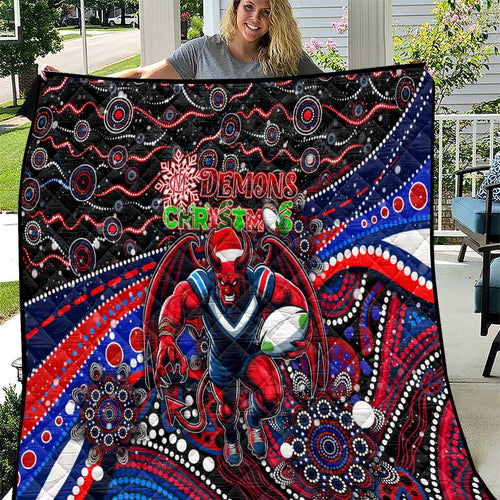 Merry Christmas AFL Demons Quilt Aboriginal Santa Football Mascot