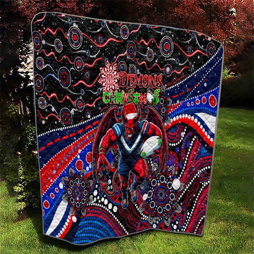 Merry Christmas AFL Demons Quilt Aboriginal Santa Football Mascot