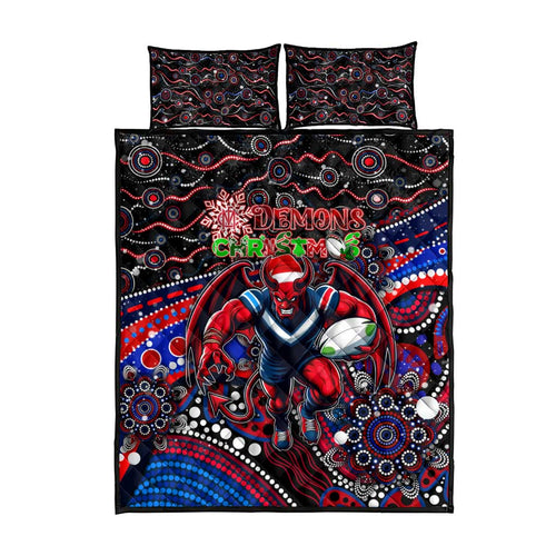 Merry Christmas AFL Demons Quilt Bed Set Aboriginal Santa Football Mascot