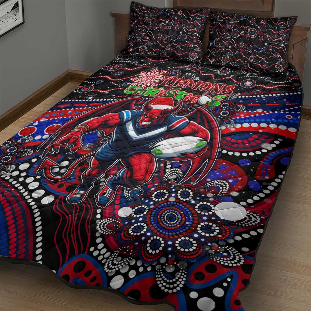 Merry Christmas AFL Demons Quilt Bed Set Aboriginal Santa Football Mascot