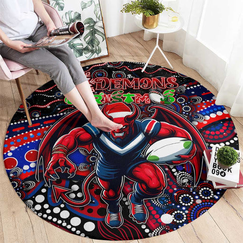 Merry Christmas AFL Demons Round Carpet Aboriginal Santa Football Mascot