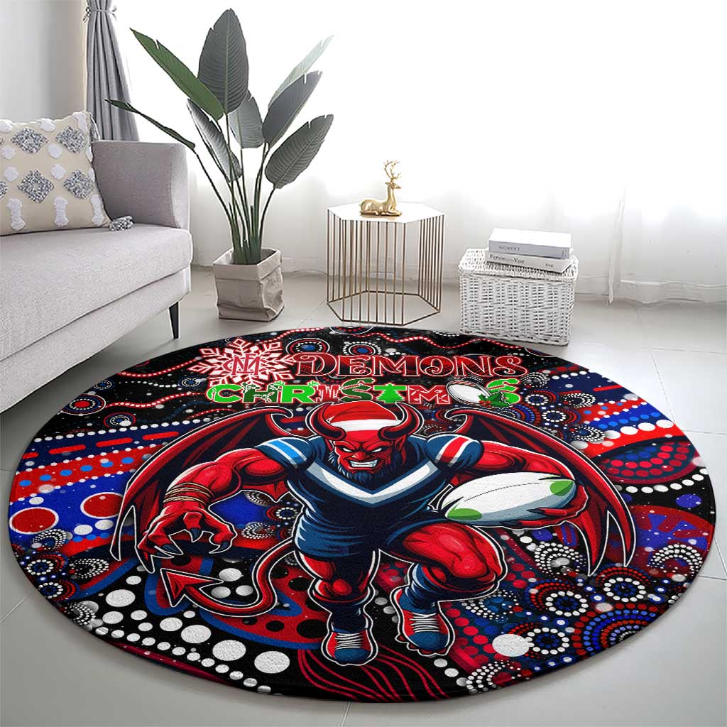 Merry Christmas AFL Demons Round Carpet Aboriginal Santa Football Mascot