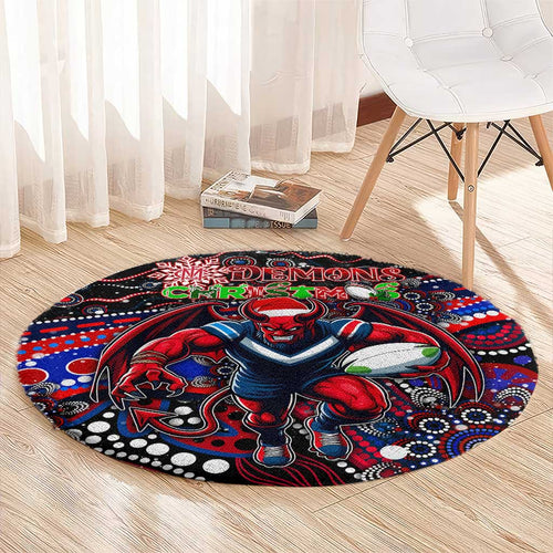 Merry Christmas AFL Demons Round Carpet Aboriginal Santa Football Mascot