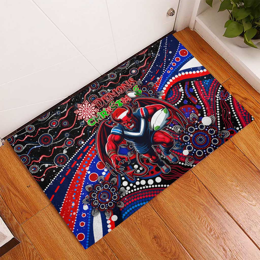 Merry Christmas AFL Demons Rubber Doormat Aboriginal Santa Football Mascot