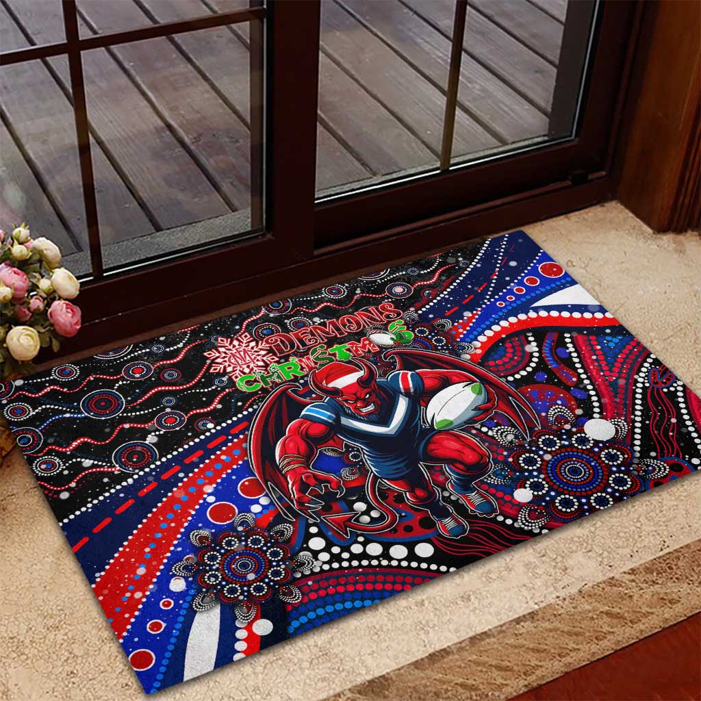 Merry Christmas AFL Demons Rubber Doormat Aboriginal Santa Football Mascot