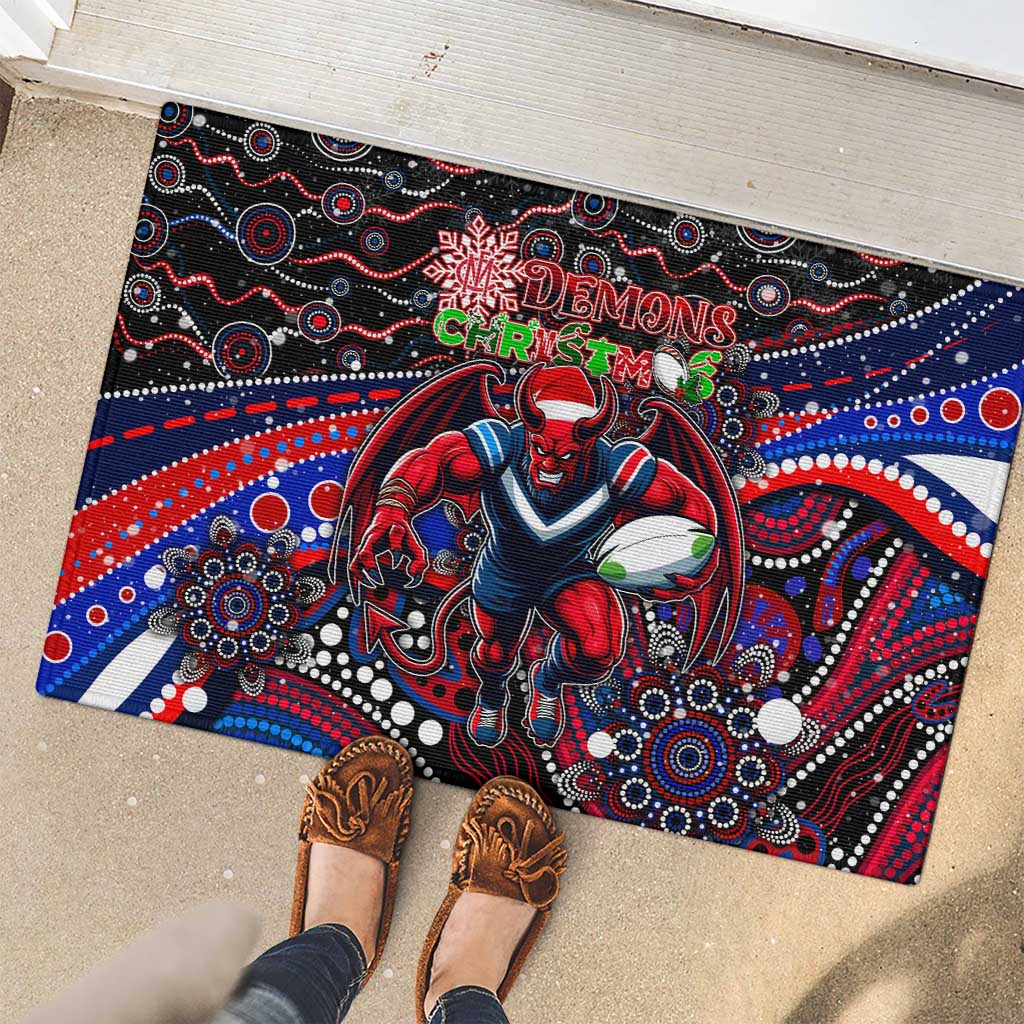 Merry Christmas AFL Demons Rubber Doormat Aboriginal Santa Football Mascot