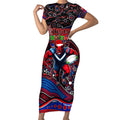 Merry Christmas AFL Demons Short Sleeve Bodycon Dress Aboriginal Santa Football Mascot