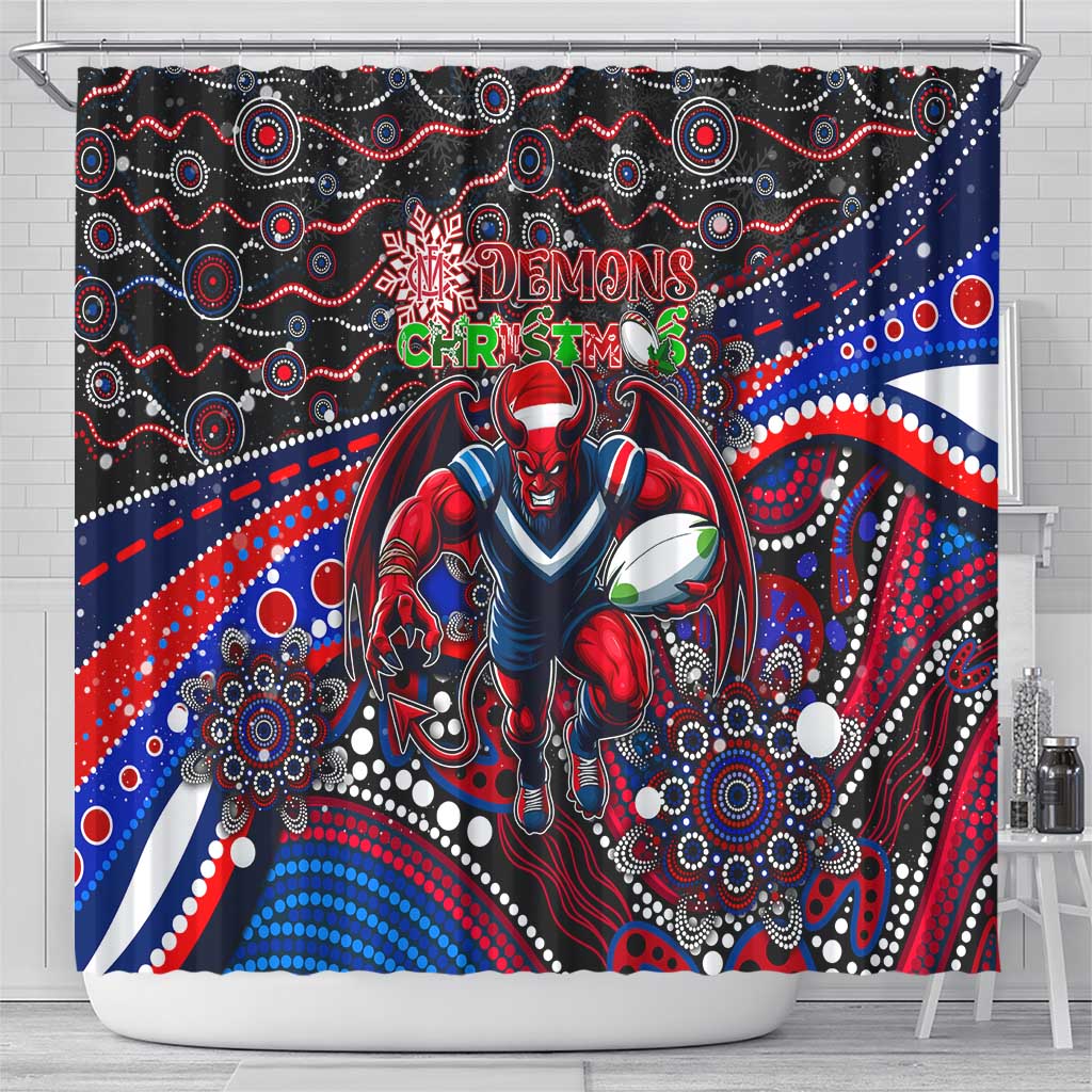 Merry Christmas AFL Demons Shower Curtain Aboriginal Santa Football Mascot