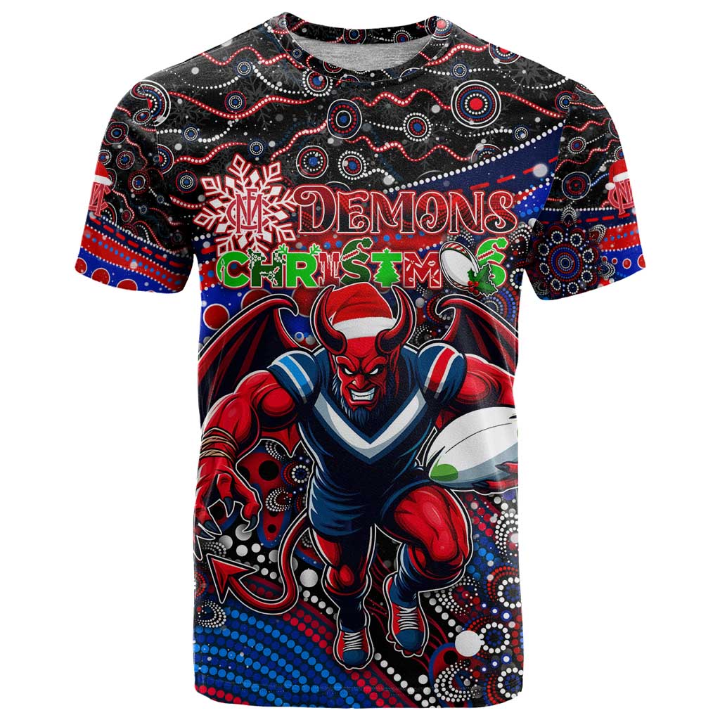 Merry Christmas AFL Demons T Shirt Aboriginal Santa Football Mascot
