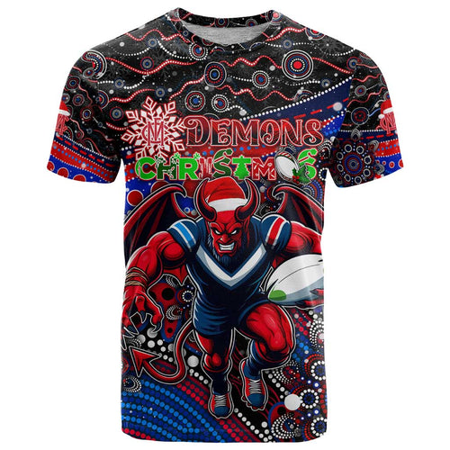 Merry Christmas AFL Demons T Shirt Aboriginal Santa Football Mascot