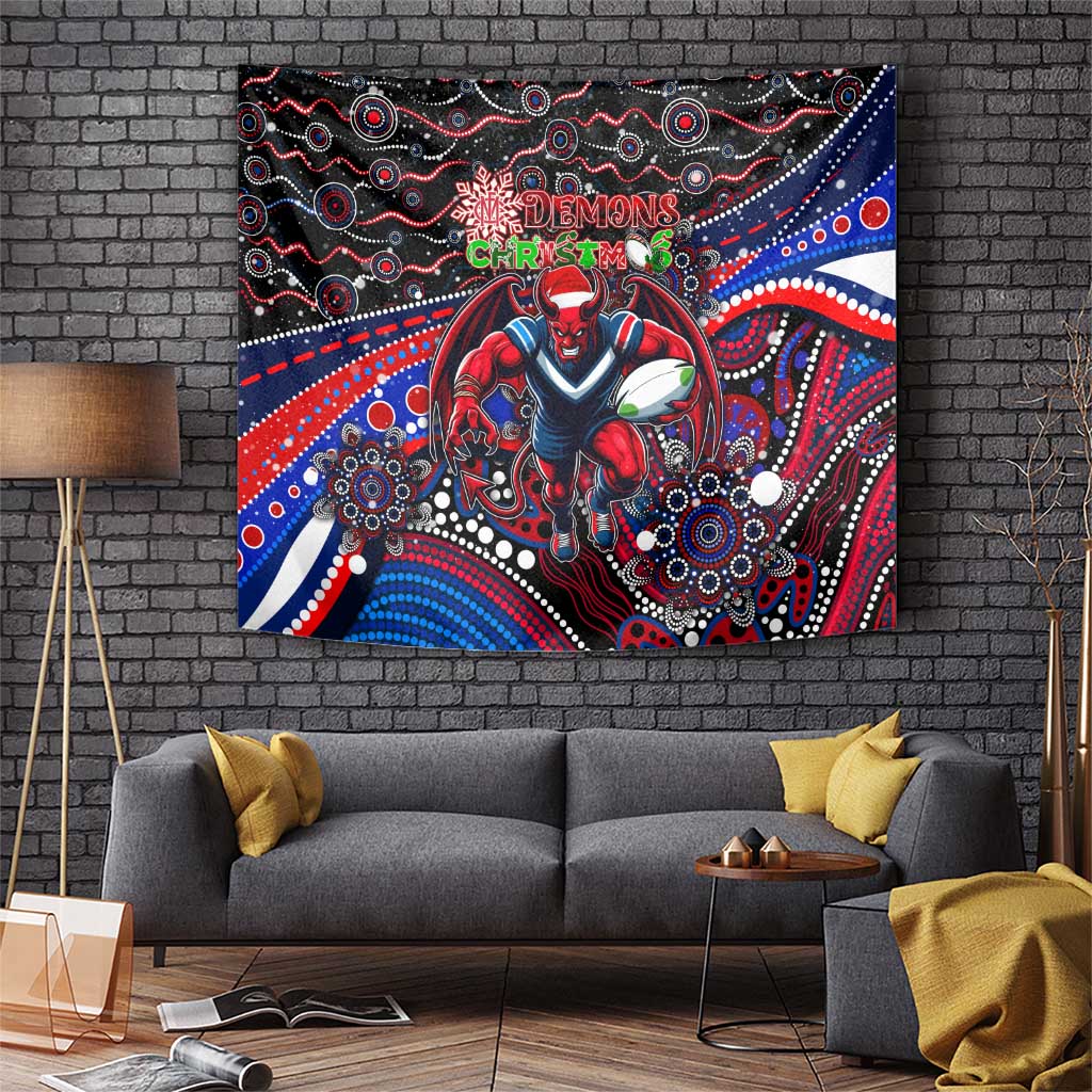 Merry Christmas AFL Demons Tapestry Aboriginal Santa Football Mascot