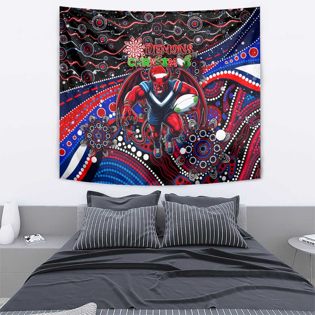 Merry Christmas AFL Demons Tapestry Aboriginal Santa Football Mascot
