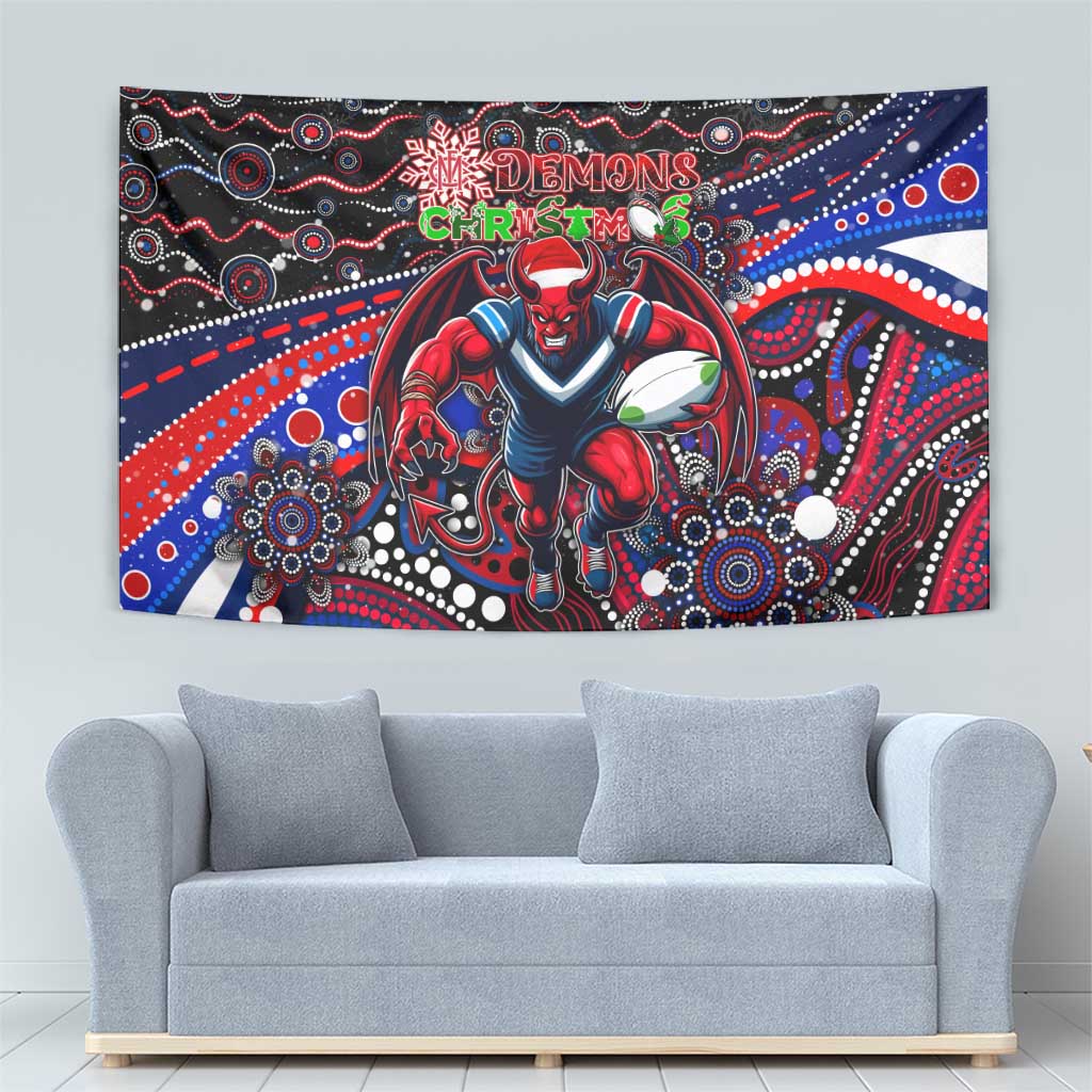 Merry Christmas AFL Demons Tapestry Aboriginal Santa Football Mascot