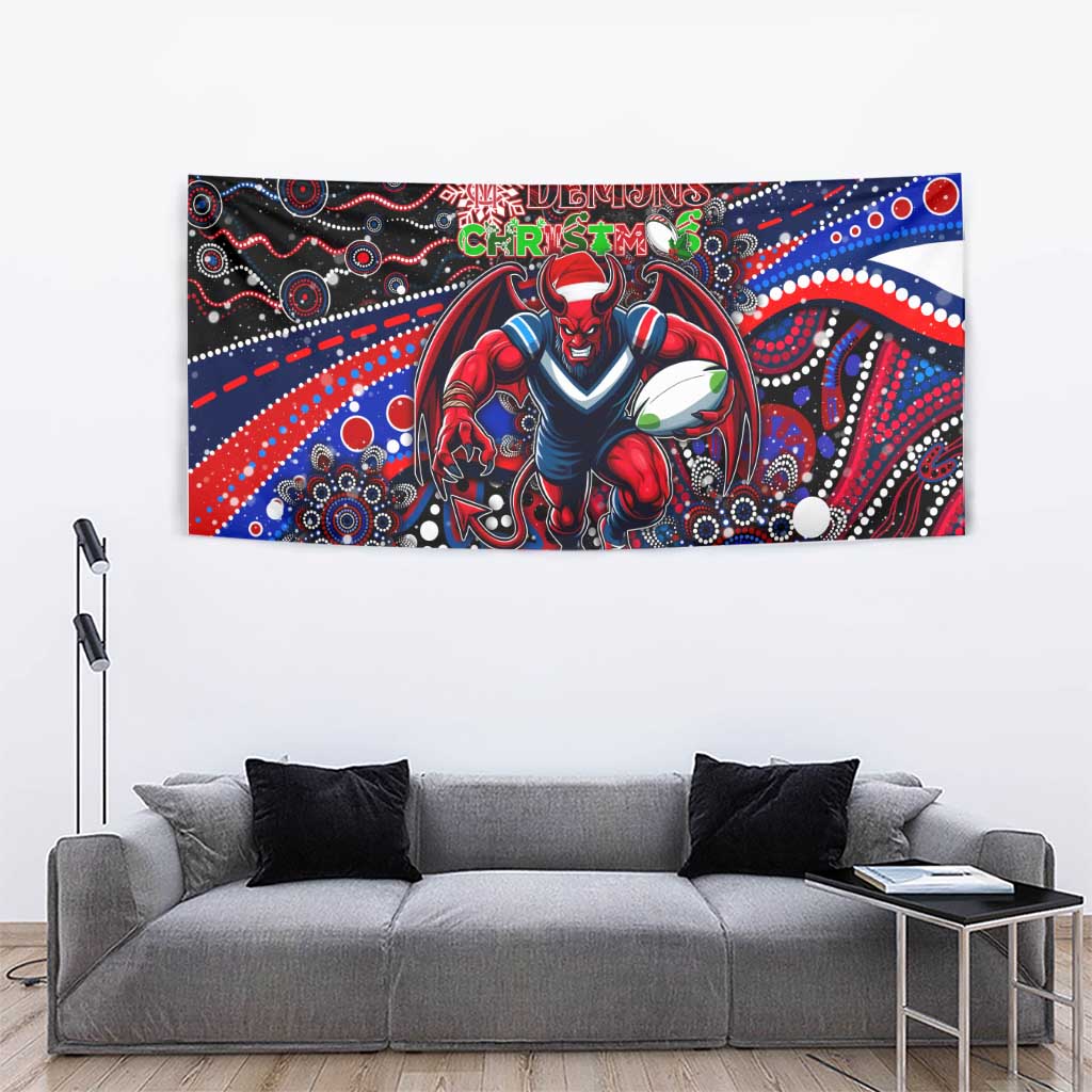 Merry Christmas AFL Demons Tapestry Aboriginal Santa Football Mascot