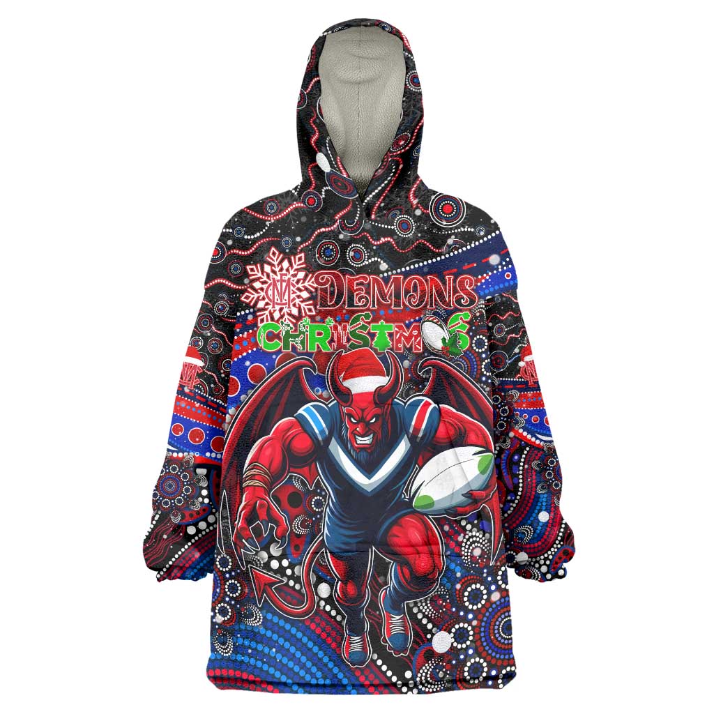 Merry Christmas AFL Demons Wearable Blanket Hoodie Aboriginal Santa Football Mascot