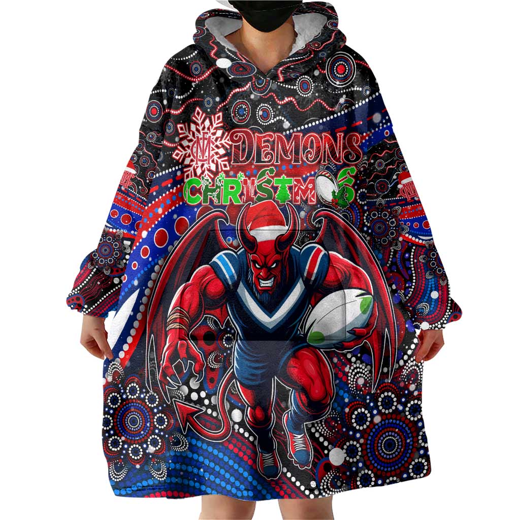 Merry Christmas AFL Demons Wearable Blanket Hoodie Aboriginal Santa Football Mascot