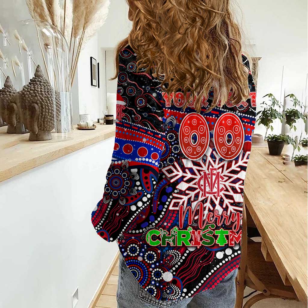 Merry Christmas AFL Demons Women Casual Shirt Aboriginal Santa Football Mascot