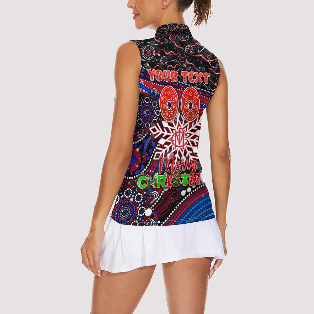 Merry Christmas AFL Demons Women Sleeveless Polo Shirt Aboriginal Santa Football Mascot