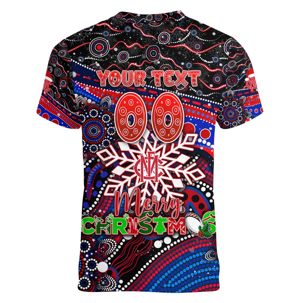 Merry Christmas AFL Demons Women V-Neck T-Shirt Aboriginal Santa Football Mascot