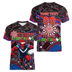 Merry Christmas AFL Demons Women V-Neck T-Shirt Aboriginal Santa Football Mascot