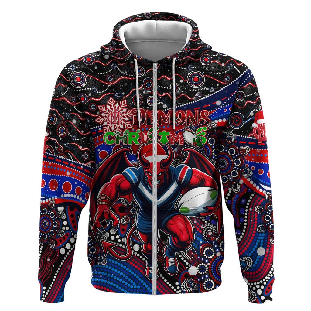 Merry Christmas AFL Demons Zip Hoodie Aboriginal Santa Football Mascot