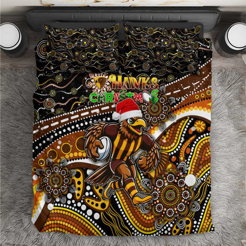 Merry Christmas AFL Hawks Bedding Set Aboriginal Santa Football Mascot
