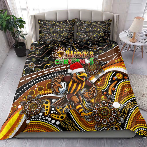 Merry Christmas AFL Hawks Bedding Set Aboriginal Santa Football Mascot