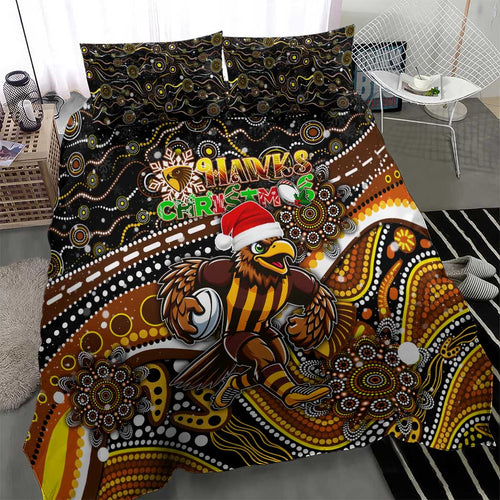 Merry Christmas AFL Hawks Bedding Set Aboriginal Santa Football Mascot